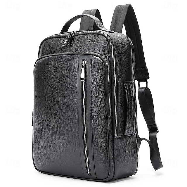  Męski plecak z prawdziwej skóry, codzienny, biznesowy plecak na komputer, wierzchnia warstwa skóry bydlęcej, 15-calowy plecak na laptopa