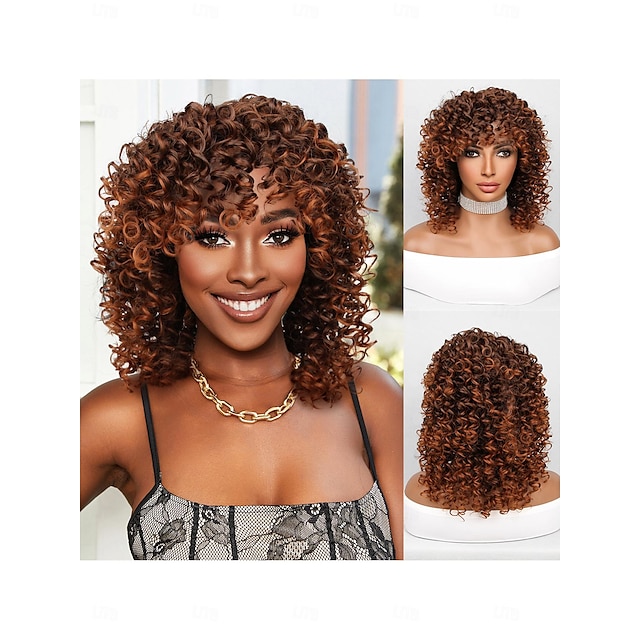  Synthetic Wig Afro Curly Neat Bang Wig 14 inch Black / Brown Synthetic Hair Women Mixed Color