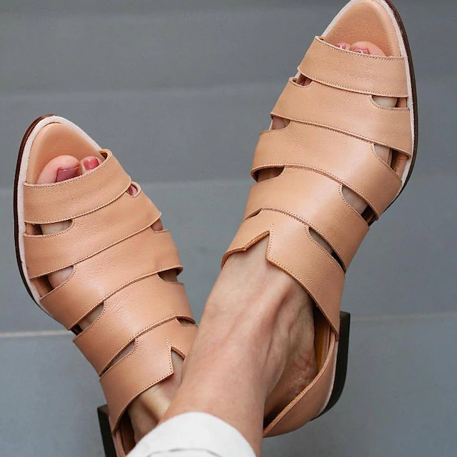 Women's Nude Faux Leather Cutout Sandals – Minimalist Fisherman Style Flats for Summer Travel, Walking & Casual Outfits 7