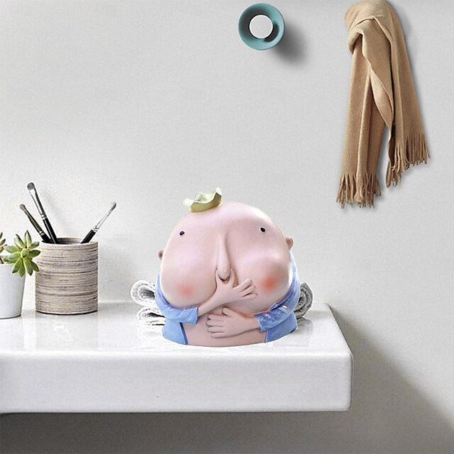 Boy Holding Nose Sculpture Primitive Kitschy Figurine Boy Holding