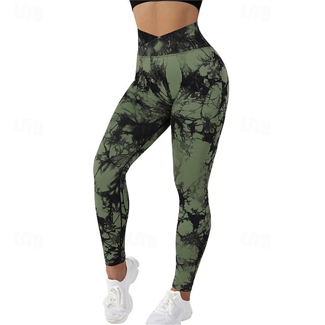  Women's Yoga Pants Yoga Leggings High Waist Yoga Gym Workout Pilates Tights Tie Dye Army Green Burgundy Dark Green Spandex Sports Activewear Stretchy Slim
