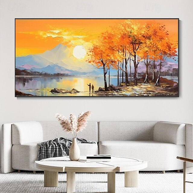 Original Lake Landscape Oil Painting on Canvas Large Wall Art Abstract ...