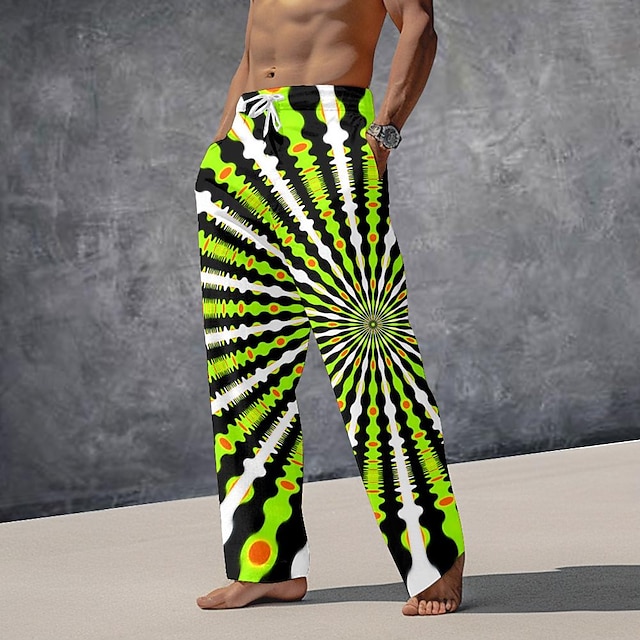  Men's Graphic Casual Pants Mid Waist Holiday Straight Leg Summer Spring 3D Print Yellow Red Blue