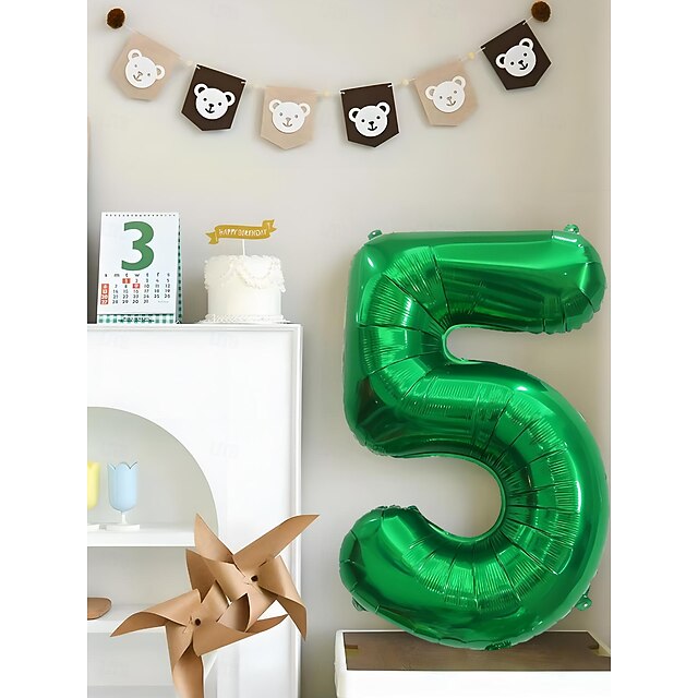 32Inch Green Number Foil Balloon Minimalist Birthday Decoration