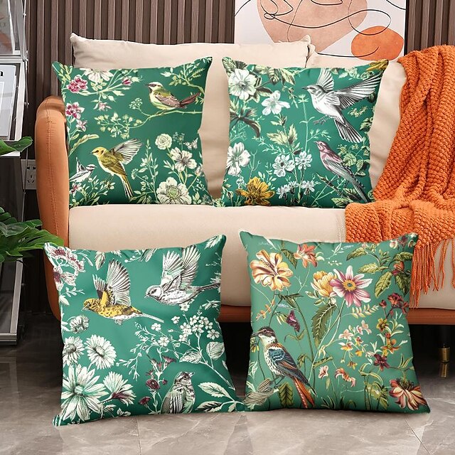  fugler blomster dekorative kasteputer trekk 4 stk mykt firkantet putetrekk putetrekk for soverom stue sofa sofa stol