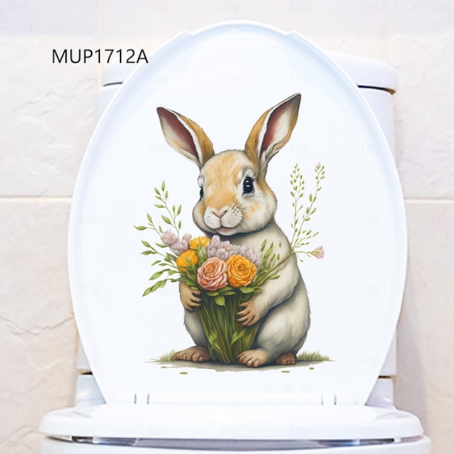  Adesivo de coelho fofo para banheiro, banheiro removível, banheiro, decoração de casa, adesivo