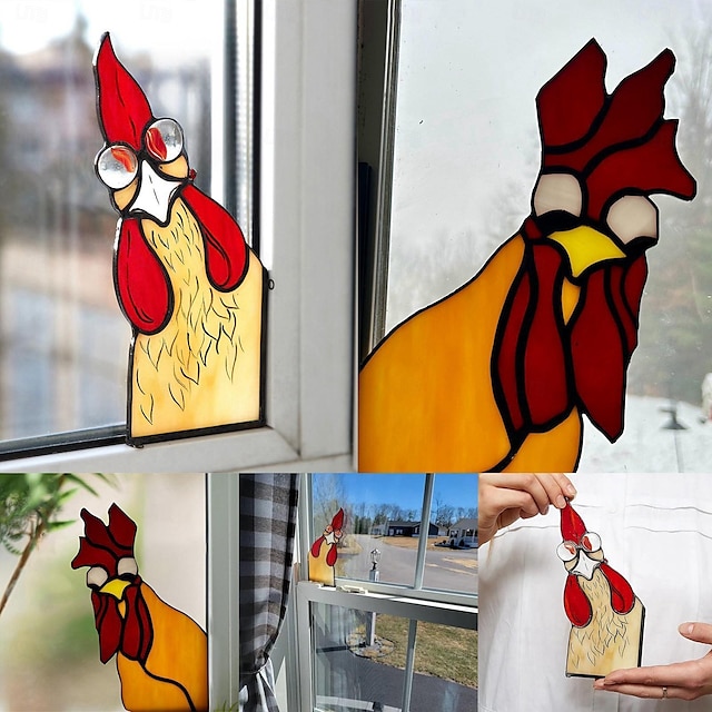  Peeping Rooster, Funny Window Corner Decor, Handmade Acrylic Peeping Chicken Ornament, Sun Catcher for Home Garden Farmhouse Decor, Gift for Rooster Lovers