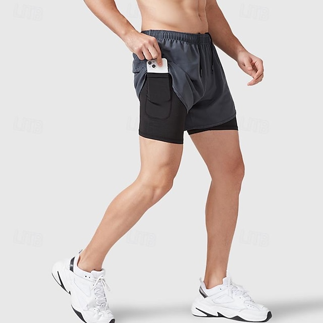 Ανδρικά Pantaloni Scurți de Alergat Σορτς γυμναστικής Φούτερ Τσέπη 2 σε 1 Ελαστική ζώνη μέσης Κοντά Παντελονάκια ΕΞΩΤΕΡΙΚΟΥ ΧΩΡΟΥ Αθλήματα & Ύπαιθρος Αθλητικό Γρήγορο Στέγνωμα Ελαφρύ Moale