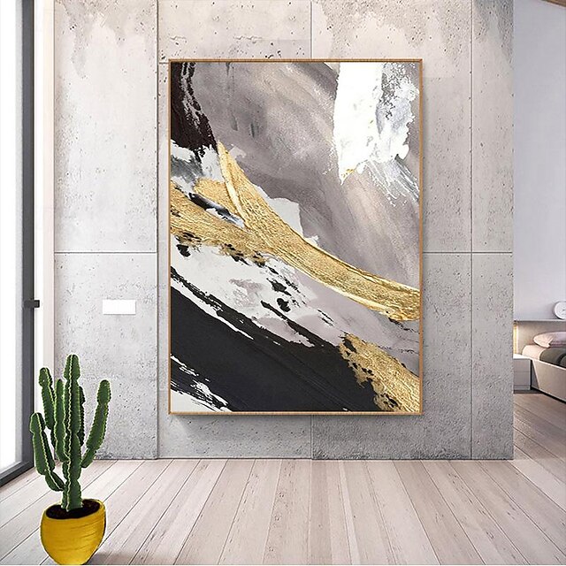  artă de perete mare pictat manual folie de aur pictură în ulei texturată pe pânză pictura abstractă gri negru alb aur decor acasă fără înrămare