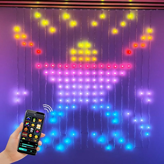  RGB Smart LED Fairy Curtain String Lights Bluetooth APP Programmable DIY Curtain Lights Christmas Wedding Holiday Party Decoration