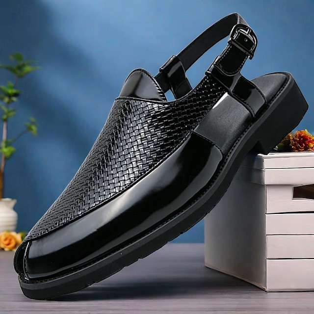  Hombre Sandalias Zapatos romanos Cuero PU Transpirable Cómodo Antideslizante Hebilla Negro Marrón