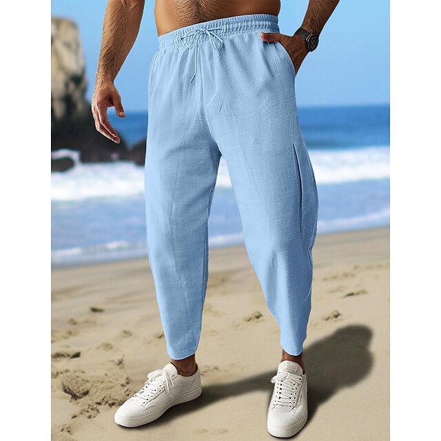 Men's Linen Pants Trousers Summer Pants Front Pocket Pleats Plain ...