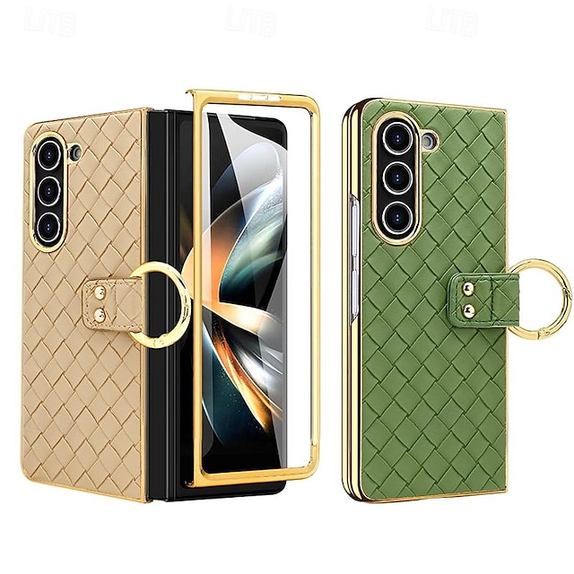  電話 ケース 用途 サムスンのギャラクシー Zフォールド6 Z Fold 5 Z Fold 4 Z Fold 3 バックカバー とスクリーンプロテクター リングバックル 耐衝撃 レトロ風 TPU メタル PUレザー