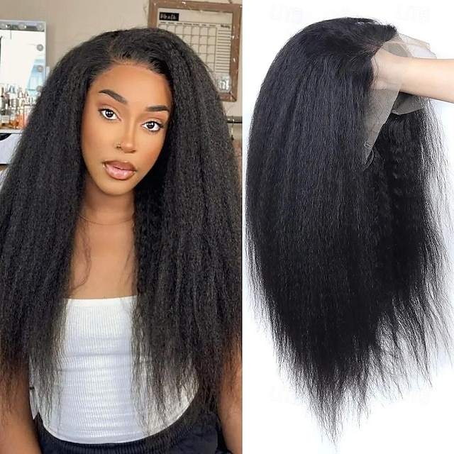  Kinky Straight Lace Front Wigs Human Hair Pre Plucked With Baby Hair 150% Density Yaki Straight 13x4 Transparent HD Lace Wig Human Hair Wigs For Black Women
