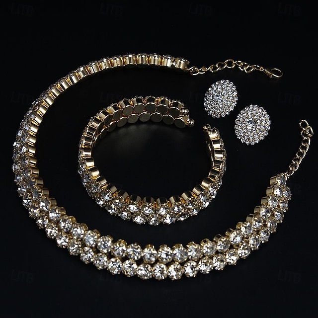  Svatební šperky Soupravy 3 Umělé diamanty 1 x náhrdelník 1 x náramek Náušnice Dámské Elegantní Sladký Půvab Klasika láska Drahocenný Sada šperků Pro Svatební Dar