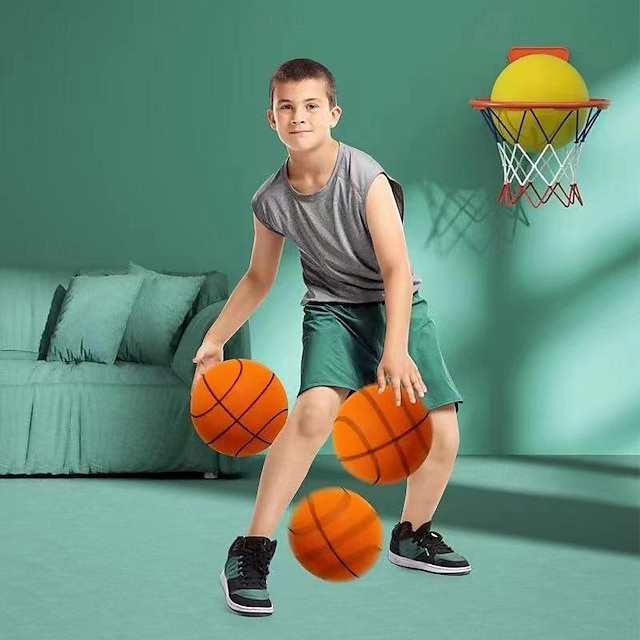  minge rachetă de baschet silențioasă pentru antrenament de interior pentru copii minge silențioasă pentru uz casnic burete elastic elastic minge mică din piele jucării18cm