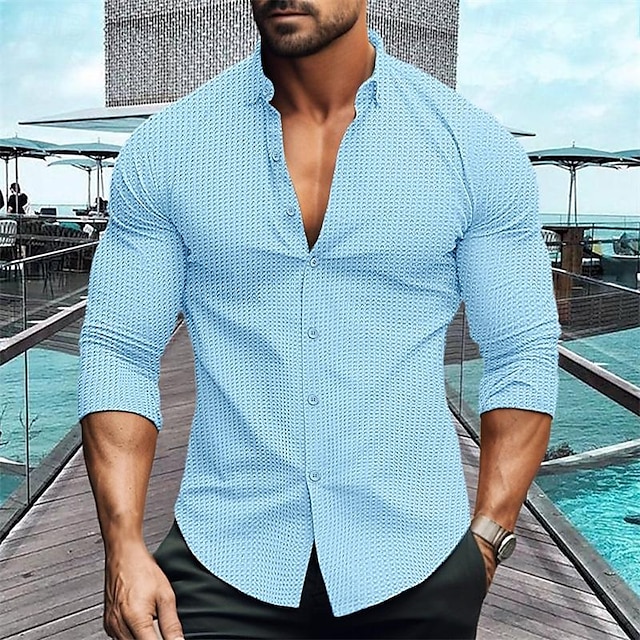  Men's Shirt Button Up Shirt Casual Shirt Summer Shirt Beach Shirt Black White Sky Blue khaki Long Sleeve Plain Lapel Hawaiian Holiday Button-Down Clothing Apparel Fashion Casual Comfortable