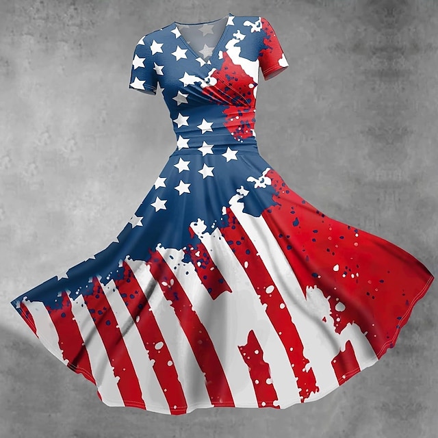  USA Flagg Swing kjole Flare kjole Voksne Dame Cosplay Karneval Uavhengighetsdag 4. juli Enkle Halloween-kostymer
