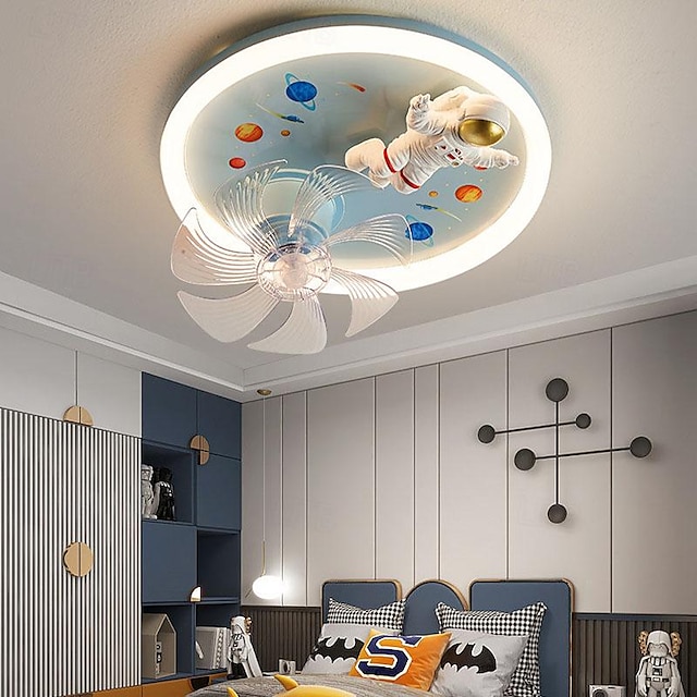  LED Deckenventilator Licht 1-flammig 50 cm dimmbar Astronaut Acryl Babyzimmer Spielzimmer modern 110-240V nur dimmbar mit Fernbedienung