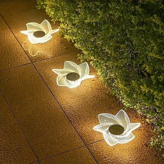  4 st dubbla ändamål solenergi utomhus trädgårdslampor, led solenergi blomljus, utomhus vattentät, trädgårdslandskapsbelysning, upplyst väggdekoration, akryl begravda lampor för uteplats gräsmatta