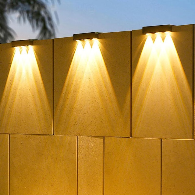  مصباح حائط يعمل بالطاقة الشمسية في الهواء الطلق 3led إضاءة فائقة السطوع مقاومة للماء مصباح حديقة فناء جدار غسيل ضوء المنزل فيلا الشرفة الديكور جو مصباح الليل الشمسي 1/2/4 قطعة