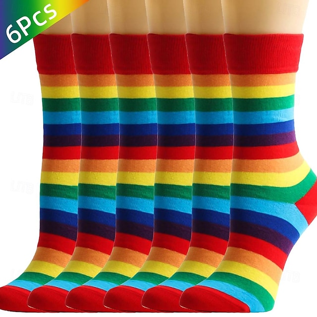  Pacote de meias de algodão arco-íris, 5 peças, lgbt lgbtq, vestir-se para adultos, unissex, gay, lésbicas, queer, parada do orgulho, mês do orgulho, festa, carnaval, diariamente