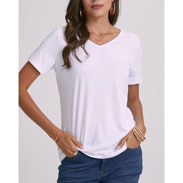  camicetta da donna t-shirt tee basic tinta unita scollo a v t-shirt manica normale estate bianco nero blu viola rosso scuro