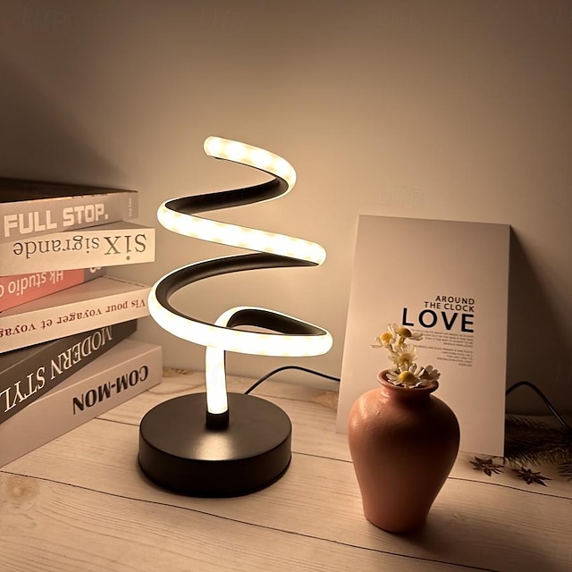  moderna lampada da scrivania a led a spirale, lampada da tavolo nordica semplice a spirale striscia led alimentata tramite usb camera da letto accanto alla lampada decorativa per la protezione degli