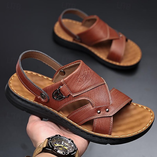  pánské pu kožené sandály pantofle černé hnědé letní sandály vycházkové ležérní dovolená pláž prodyšné pohodlné protiskluzové boty