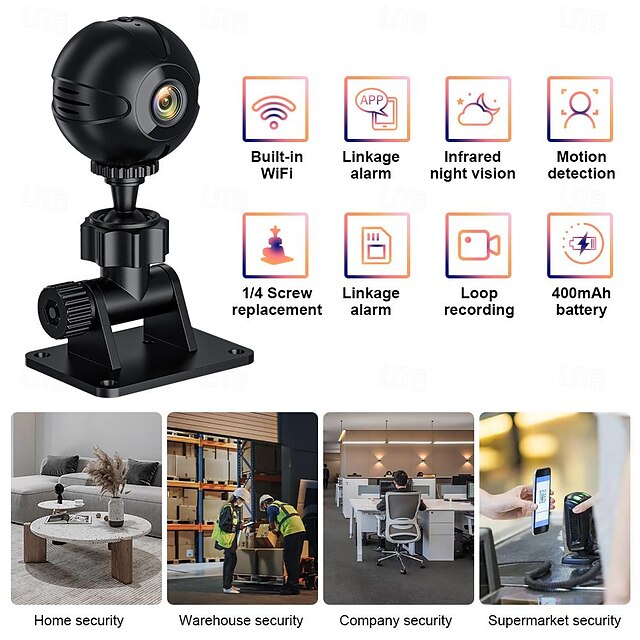  Cámara IP 1080P HD Mini Sin Cable Detector de movimiento Visión nocturna Con audio Interior Apartamento Apoyo