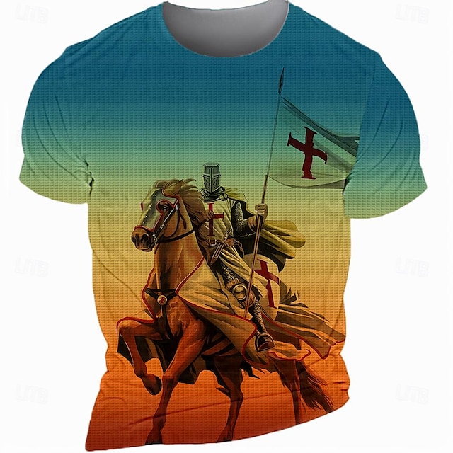  Templar Cross Knights Templar Fashion Athleisure Men's 3D Print T shirt Tee Street Sports Outdoor T shirt Rainbow Crew Neck Shirt Summer Spring Clothing Apparel S M L XL XXL XXXL