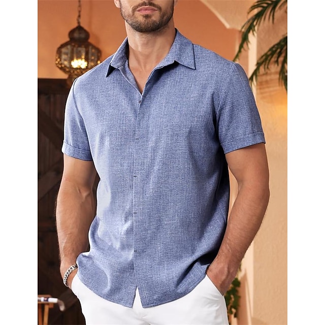  Men's Shirt Button Up Shirt Casual Shirt Summer Shirt Oxford Shirt White Pink Blue Short Sleeve Plain Collar Daily Vacation Clothing Apparel Fashion Casual Comfortable