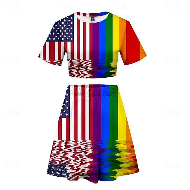  LGBTLGBTQ Arc-en-ciel Costume de carnaval Jupe Tenue Manches Ajustées Adulte Femme Cosplay Défilé de la fierté Mois de la fierté Mascarade Costume de carnaval facile