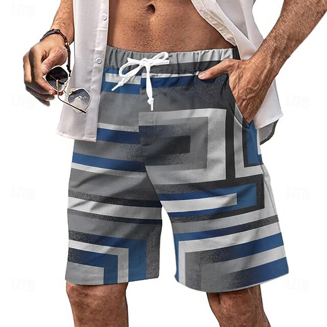 Men's Color Block Stripe Patchwork Swim Shorts Board Shorts Swimming Trunks Mid Waist Fashion Streetwear Designer Casual Daily Holiday Pocket Drawstring Elastic Waist Designer Clothing Apparel4