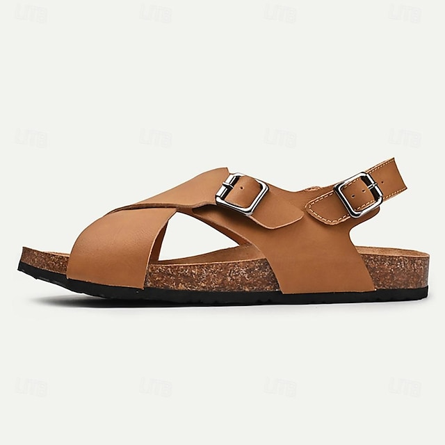 Miesten Sandaalit Tossut & varvastossut Litteät sandaalit Nahka Hengittävä Mukava Liukumaton Loaferit Solki Ruskea Beesi