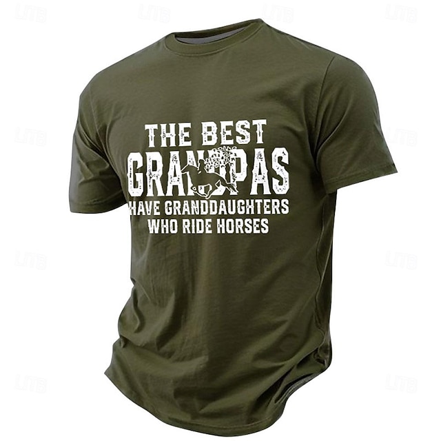  The Best Grandpas Have Granddaughters Who Ride Horses,Letter Vacation Ethnic Athleisure Men'S 3d Print T Shirt Sports Outdoor Casual Hiking Father'S Day Black Blue Green Short Sleeve Crew Neck S-3XL