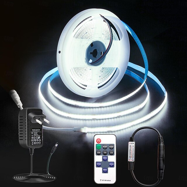  5m Set di Luci 1600 LED COB 8mm 1 x Telecomando 13 tasti 1 x Alimentatore 12V 3A Luce Calda Bianco Bianco Neutro Striscia LED Festa Vacanza Autoadesivo 12 V