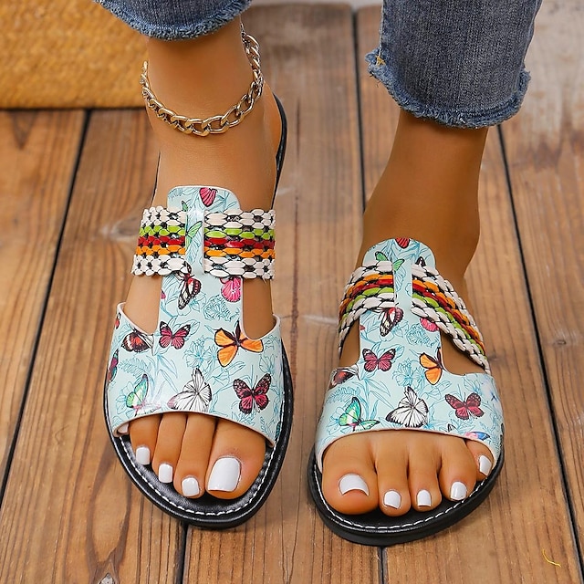  kvinners sandaler tøfler sommerfugltrykk lysbilder lett myk såle uformelle sklier ved sjøen sommer strand lysbilder