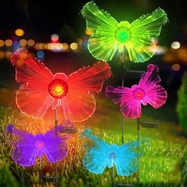  2 szt. Słoneczna meduza światło włókno led motyl miłość księżyc lampa ogrodowa na zewnątrz wodoodporne oświetlenie trawnika willa park chodnik ogrodowy taras dekoracja krajobrazowa