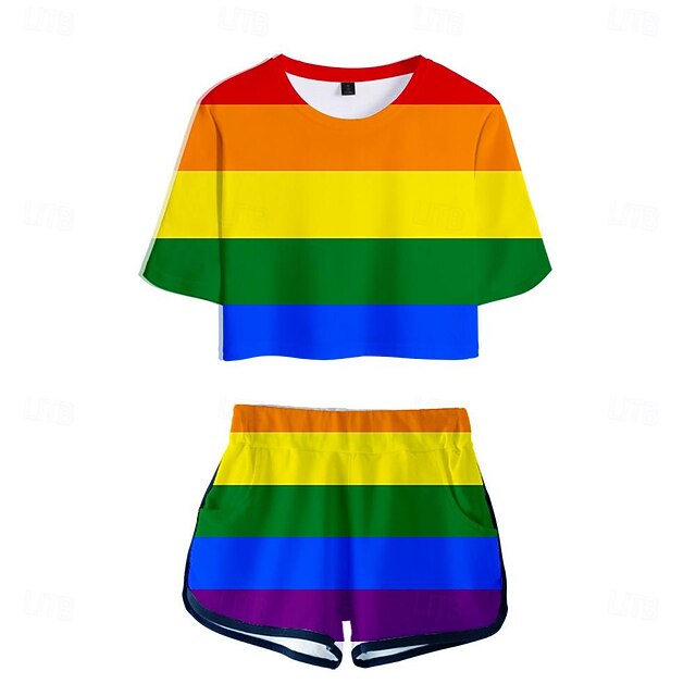  LGBT LGBTQ Drapeau arc-en-ciel Tenue Manches Ajustées Shorts à imprimé arc-en-ciel Art graphique Pour Femme Adulte Carnaval Mascarade Impression 3D Défilé de la fierté Mois de la fierté