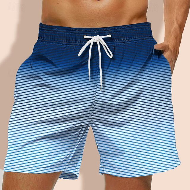 Men's Stripe Geometric Pattern Gradient Stripes Swim Trunks Swim Shorts Board Shorts Mid Waist Hawaiian Casual Holiday Beach Drawstring with Mesh lining Elastic Waist Designer Clothing Apparel4