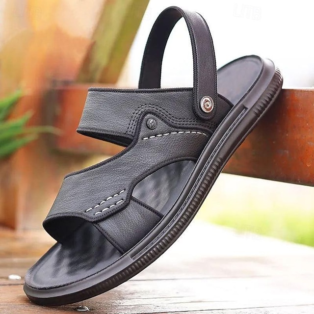  sandálias de couro masculinas marrom escuro sandálias de verão pretas chinelos slides caminhada esportiva casual praia férias ao ar livre respirável confortável sapatos antiderrapantes