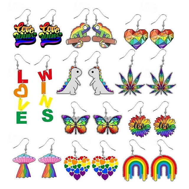  LGBT Love Wins Rainbow Pride Moon Butterfly Sunflower Dinosaur Love Lizard Earrings