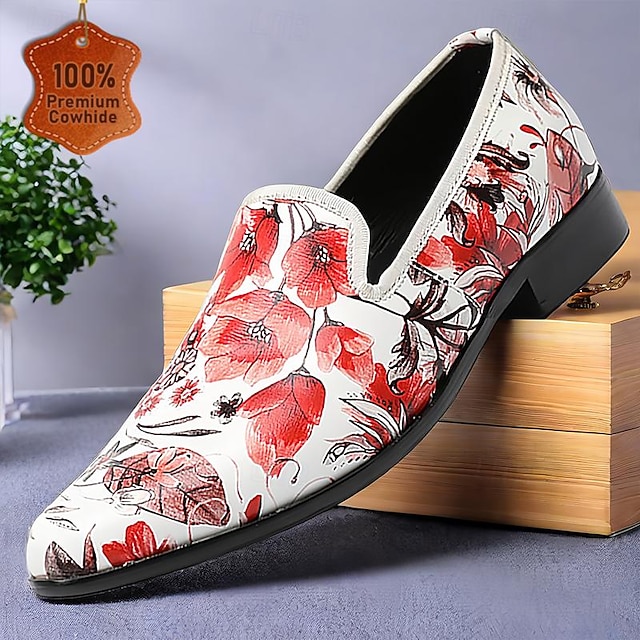  Herre En pedal Sko med trykk Kjole loafers Lær Italiensk fullkornet kuskinn Bekvem Sklisikker Tøfler Rosa og Hvit