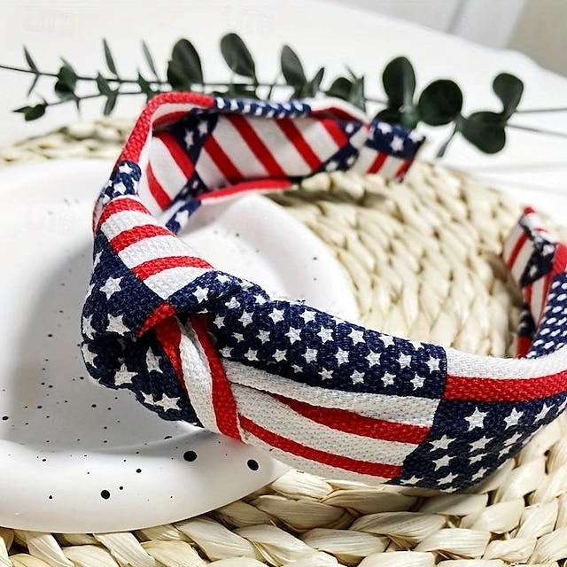  Fascia per capelli annodata con bandiera americana - accessorio per capelli festivo per il Giorno dell'Indipendenza da donna - elegante stile patriottico