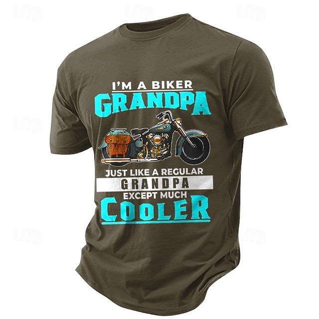  Soy un abuelo motociclista como un abuelo normal, excepto que es mucho más genial. Letra motocicleta, camiseta negra, marrón y azul, gráfico para hombre, 100% algodón, moda deportiva, manga corta,
