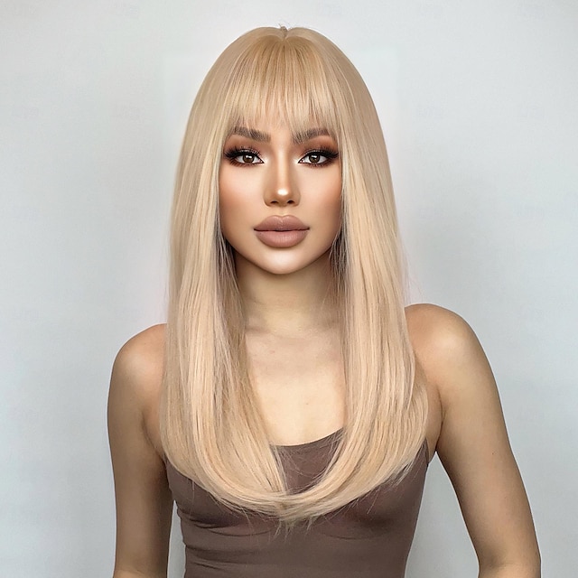  Synthetic Wig Uniforms Career Costumes Princess Straight kinky Straight Middle Part Layered Haircut Machine Made Wig 24 inch Light golden Synthetic Hair Women's Cosplay Party Fashion Blonde