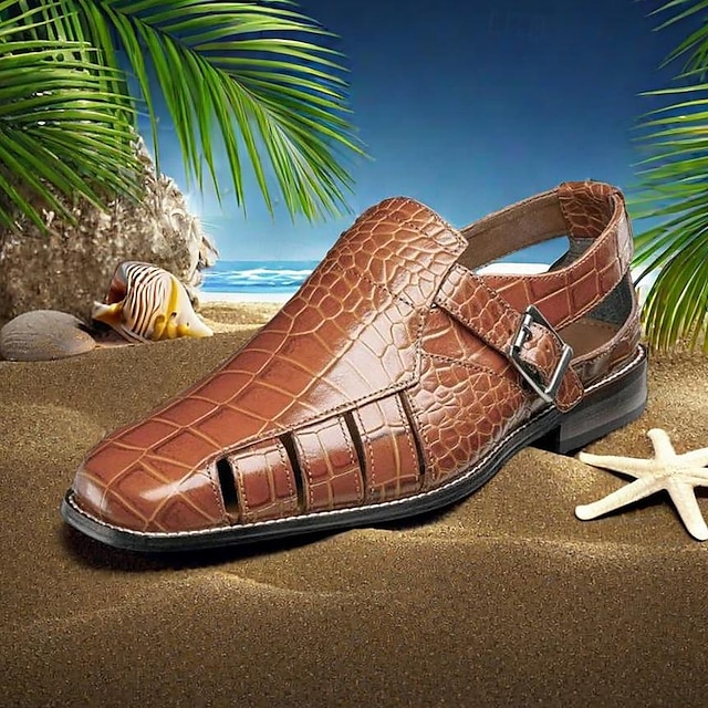  Leren herensandalen Gesloten teen sandalen krokodillenprint visserssandalen wandelen casual Britse bruiloft kantoor & carrière schoenen met gesp zwart geel blauw zomer lente