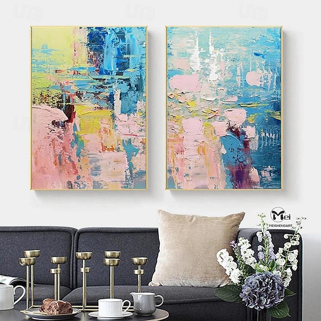  Handmade Colorful Abstract Painting on Canvas Pink Painting Blue Painting Bright Wall Art Fantasy Painting Texture Painting Large Abstract Painting Framed Ready To Hang
