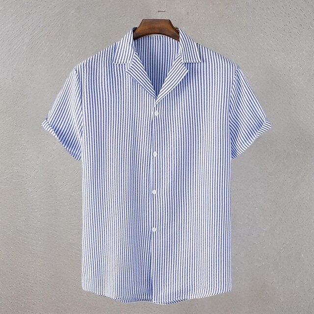  Homme Chemise Chemise d'été Chemise Décontractée Chemise de Plage Chemise Boutonnée Chemises à rayures Bleu Orange Manche Courte Rayures Col Rabattu Vacances Hawaïen Vêtement Tenue Polyester Mode
